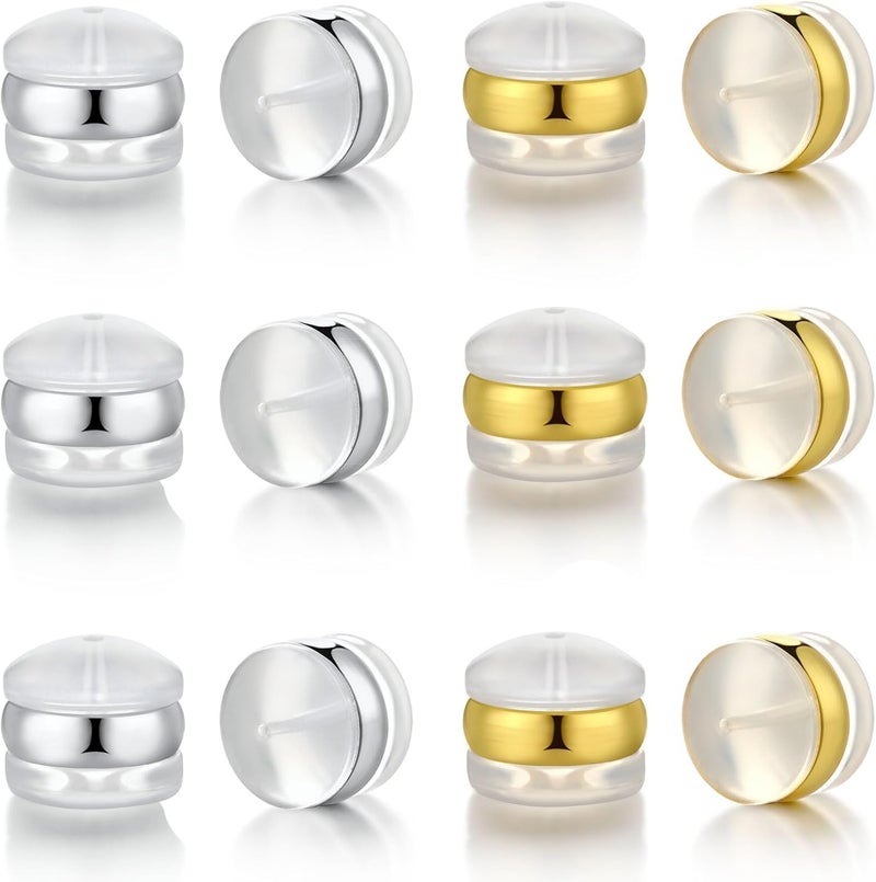Formulen 7mm Big Silicone Earring Backs,18K Gold Plated Silicone Earring Backs for Studs/Ear Wires Fish Hooks, Hypoallergenice Soft Clear Backings for Women Men W+G - Image 1